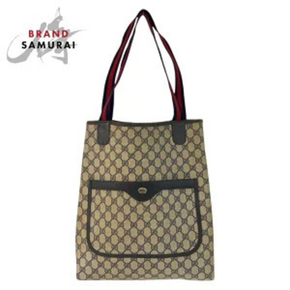 Gucci Sherry Tote Bag Shoulder Gray Navy Blue GG Supreme Canvas